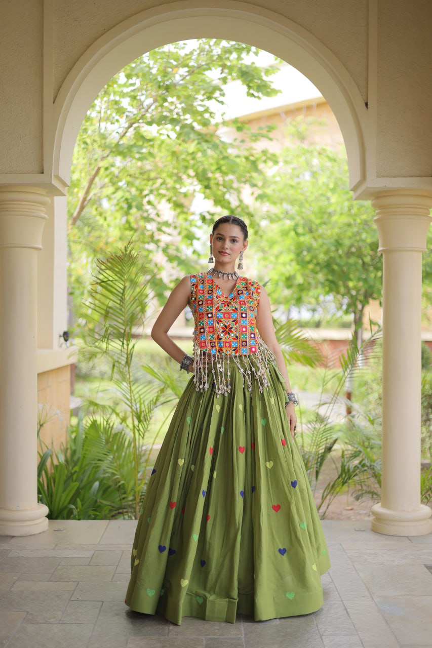 Cotton Heart Embroidered Lehenga Choli
