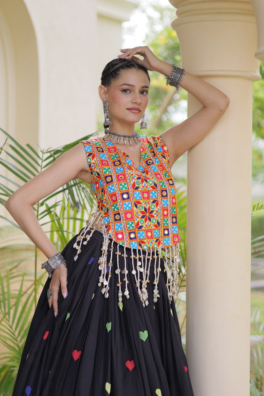 Cotton Heart Embroidered Lehenga Choli