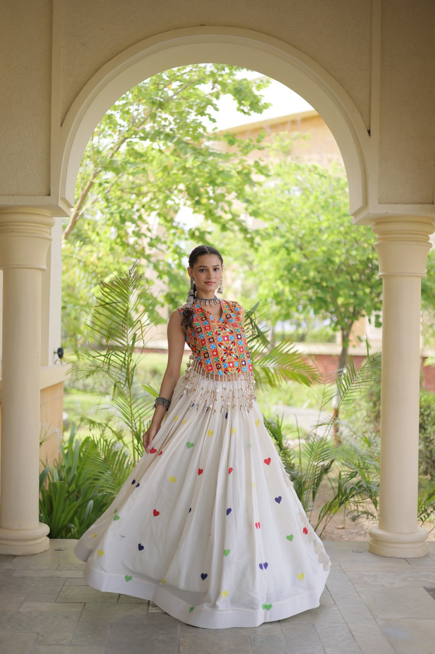 Cotton Heart Embroidered Lehenga Choli