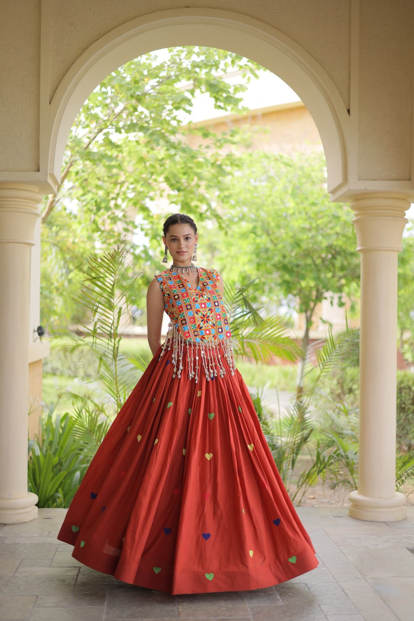 Cotton Heart Embroidered Lehenga Choli