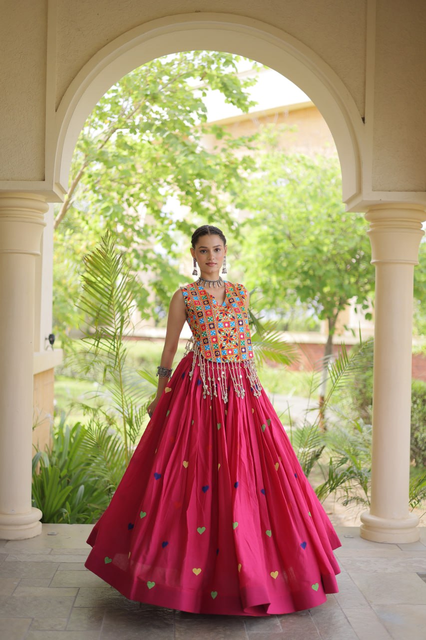 Cotton Heart Embroidered Lehenga Choli