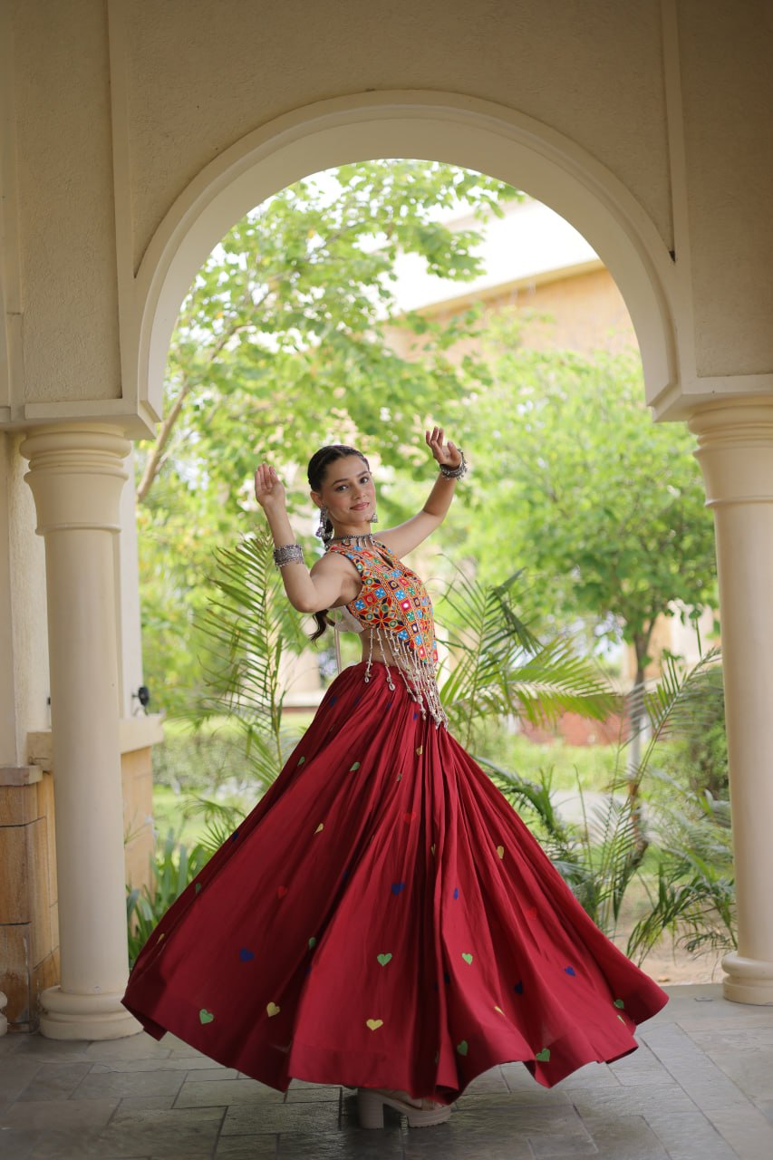 Cotton Heart Embroidered Lehenga Choli