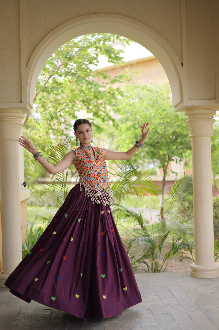 Cotton Heart Embroidered Lehenga Choli