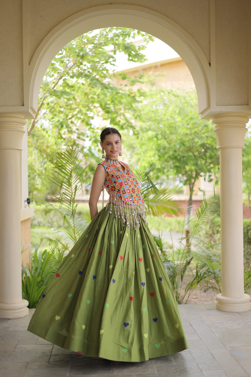 Cotton Heart Embroidered Lehenga Choli