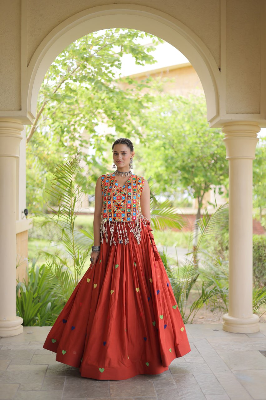 Cotton Heart Embroidered Lehenga Choli