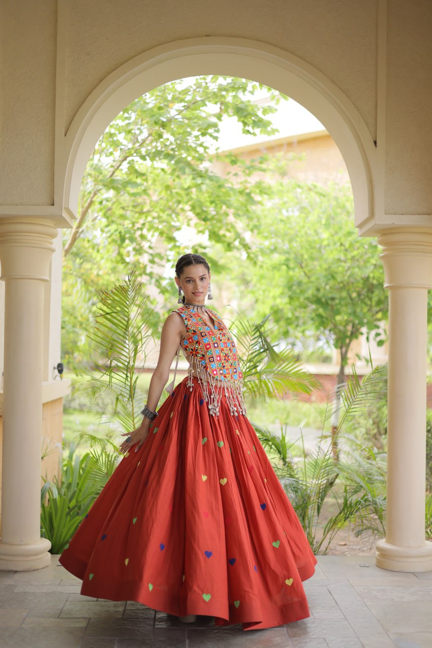 Cotton Heart Embroidered Lehenga Choli
