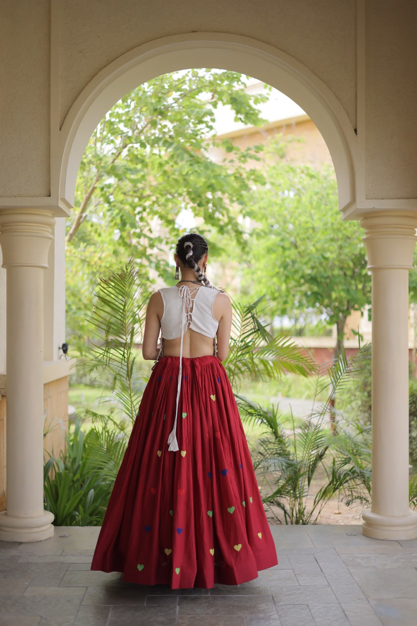 Cotton Heart Embroidered Lehenga Choli