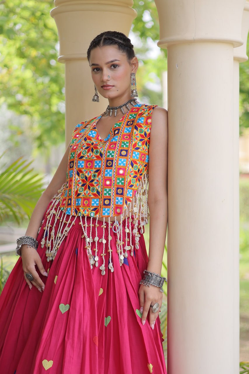 Cotton Heart Embroidered Lehenga Choli