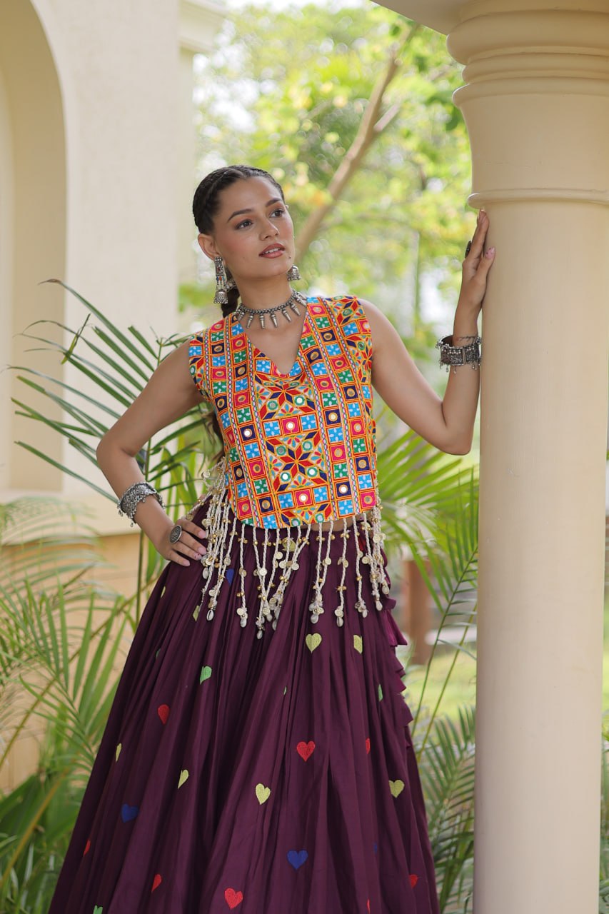 Cotton Heart Embroidered Lehenga Choli