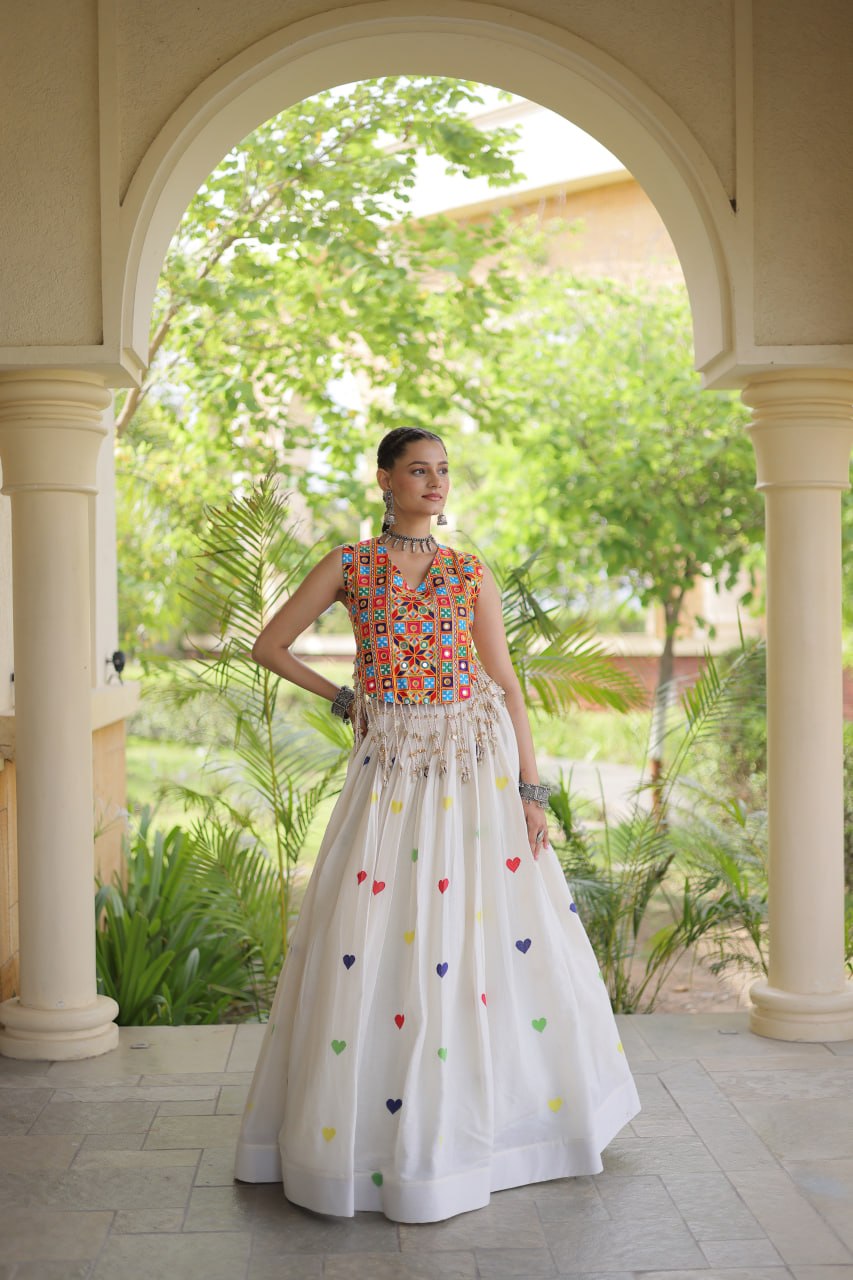Cotton Heart Embroidered Lehenga Choli