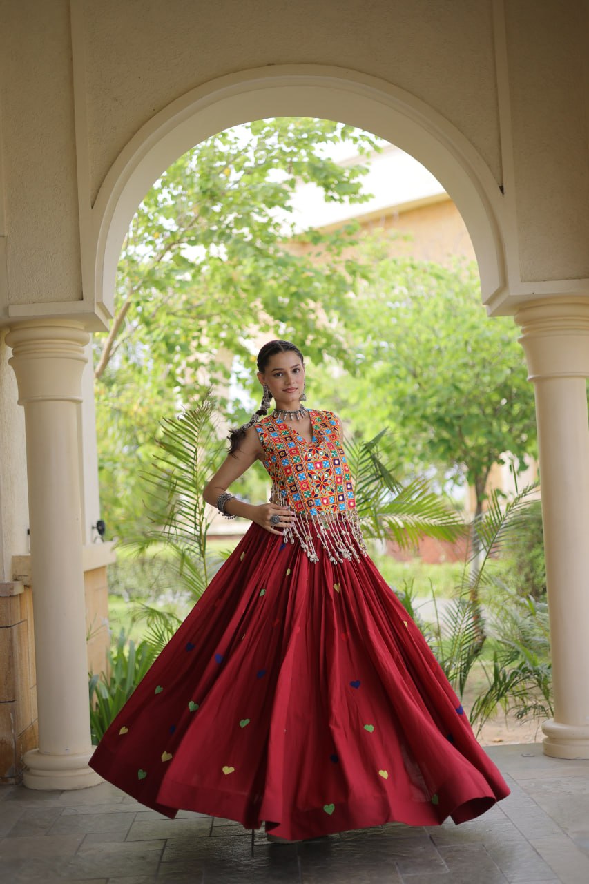 Cotton Heart Embroidered Lehenga Choli