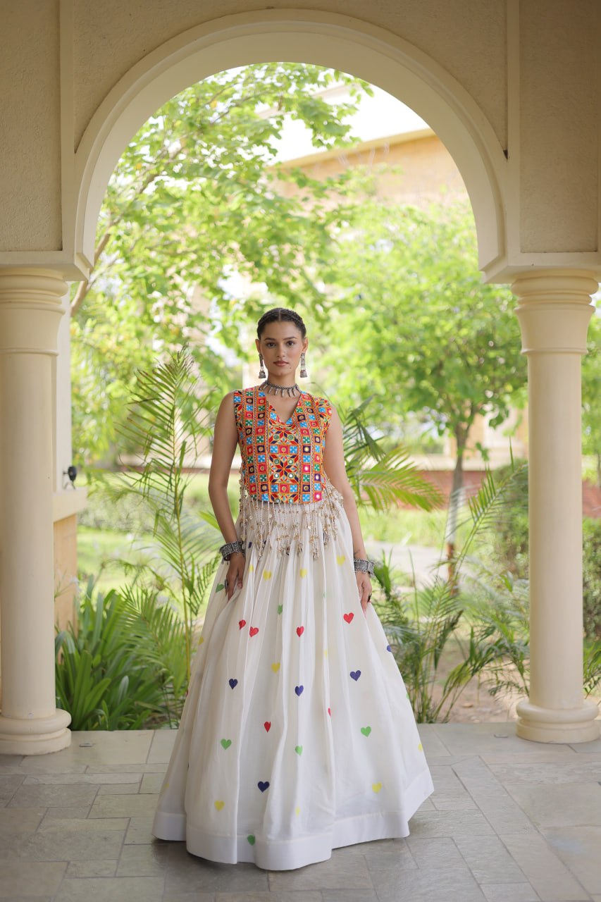 Cotton Heart Embroidered Lehenga Choli