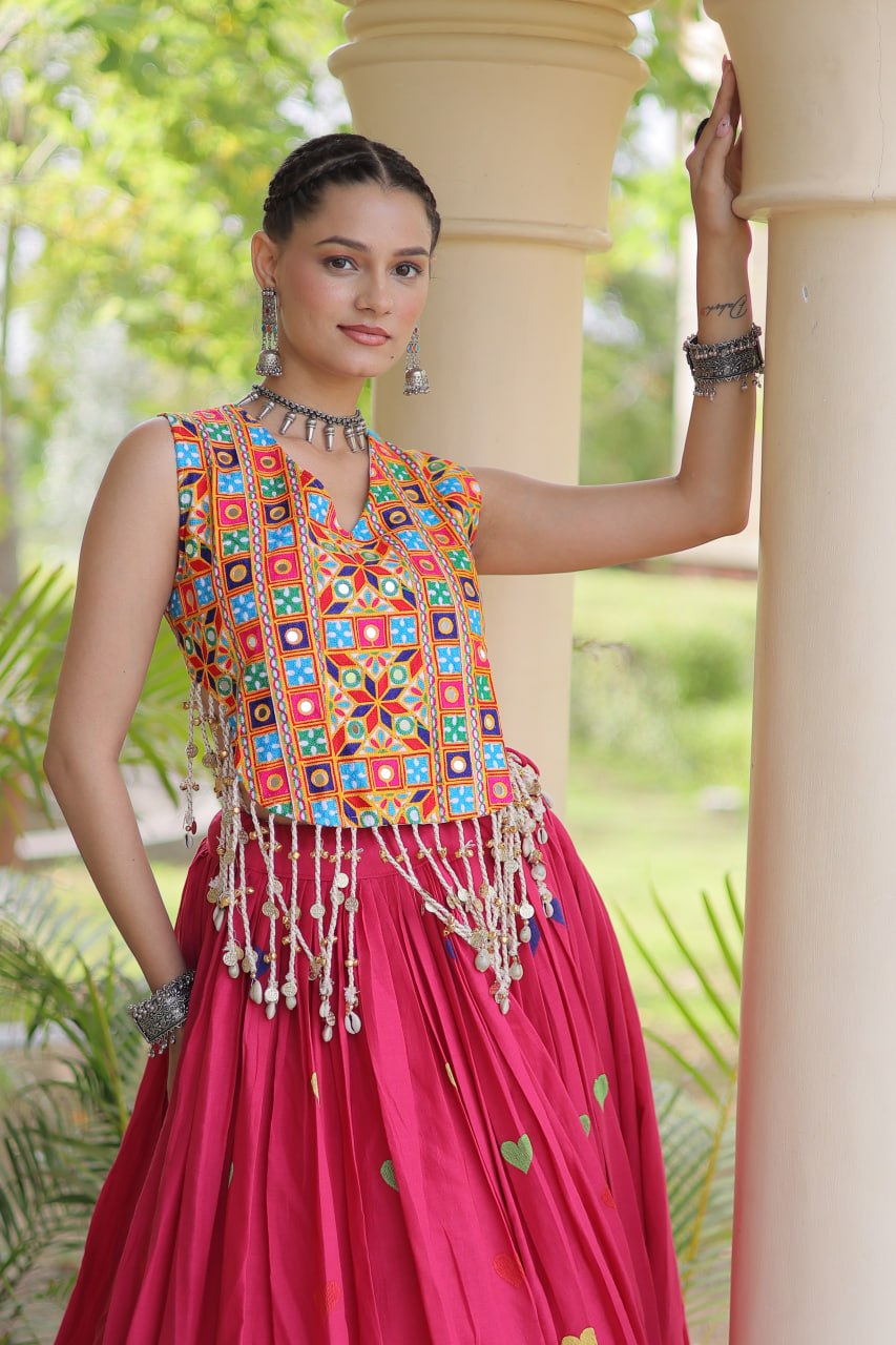 Cotton Heart Embroidered Lehenga Choli