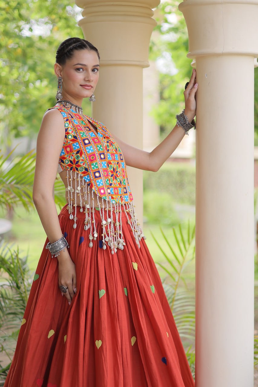 Cotton Heart Embroidered Lehenga Choli