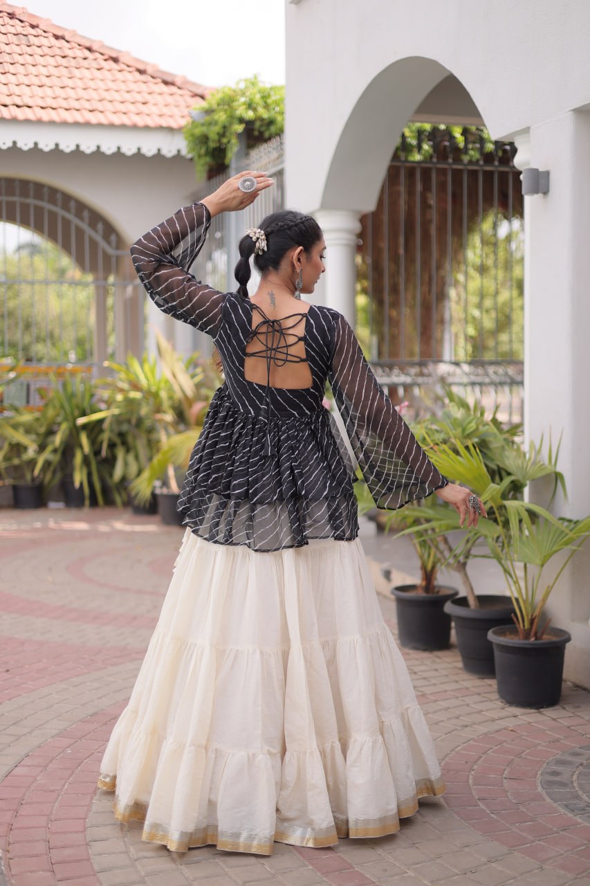 Cotton Lehenga Set with Laheriya Print Top