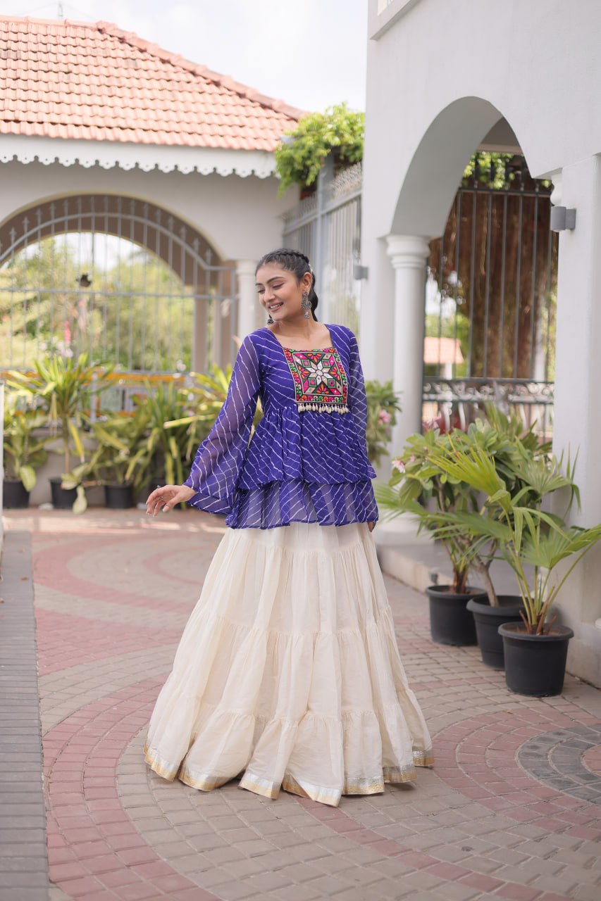 Cotton Lehenga Set with Laheriya Print Top
