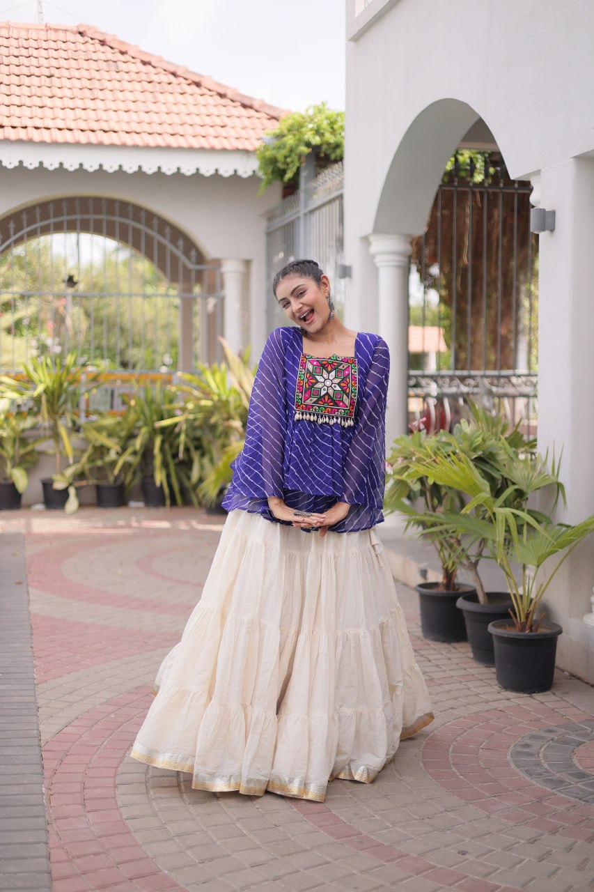 Cotton Lehenga Set with Laheriya Print Top