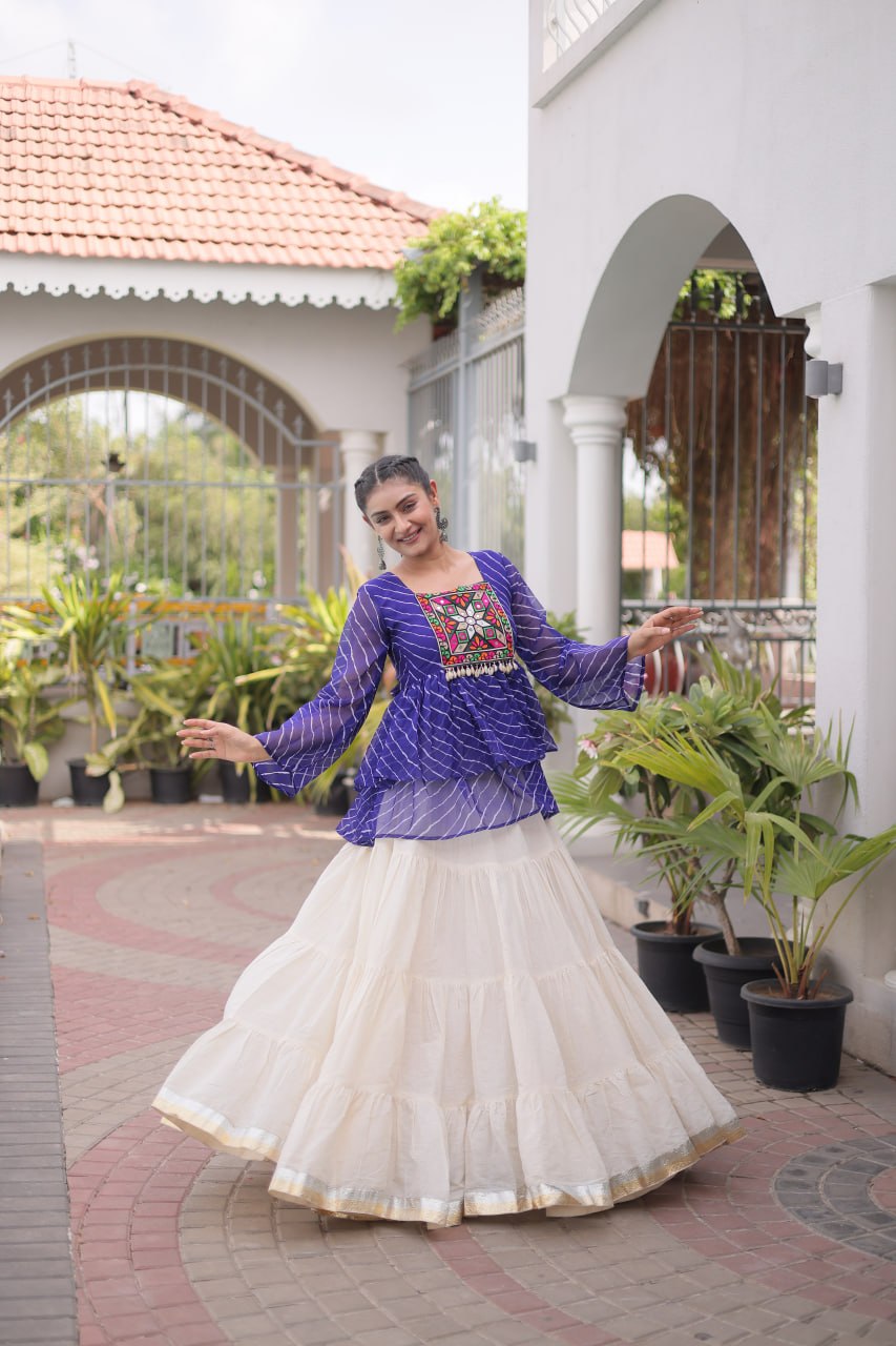 Cotton Lehenga Set with Laheriya Print Top
