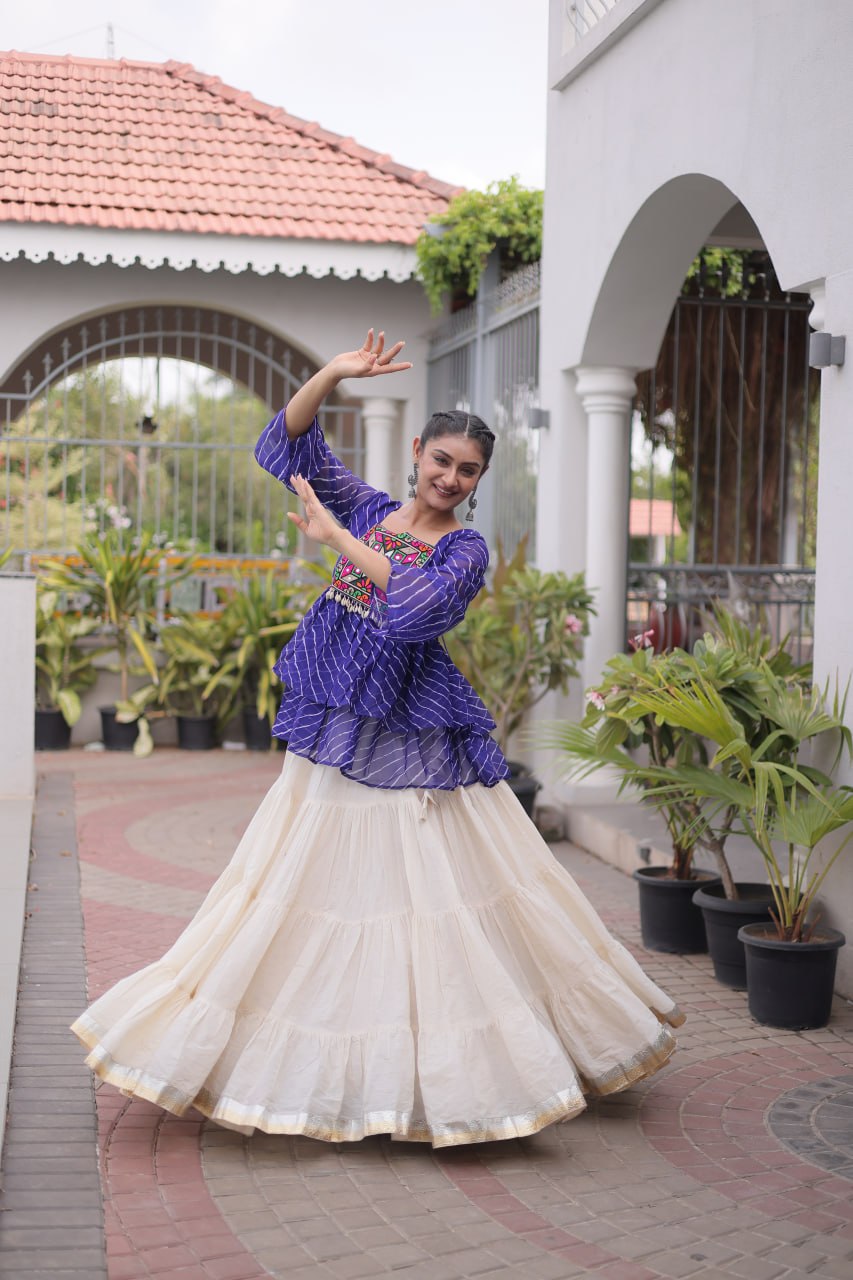 Cotton Lehenga Set with Laheriya Print Top