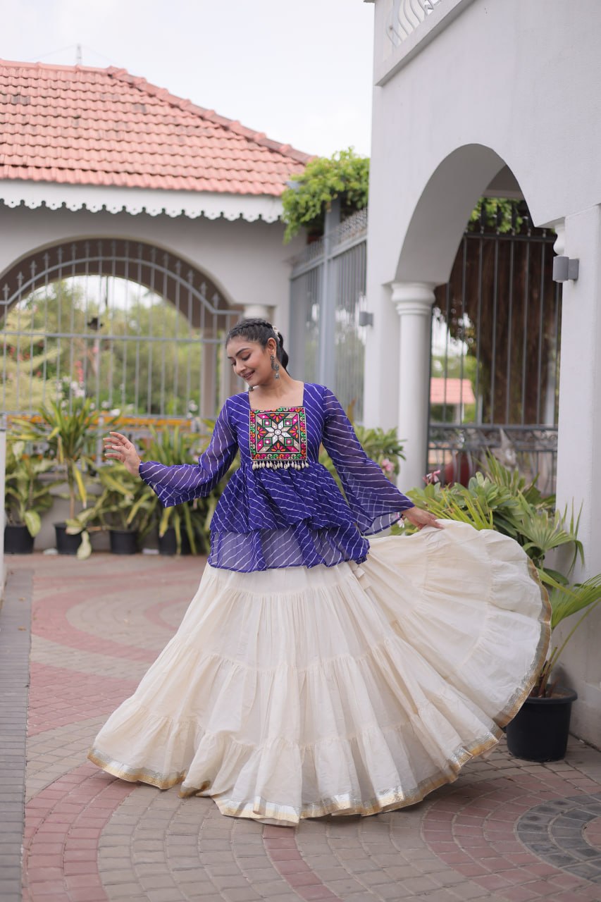 Cotton Lehenga Set with Laheriya Print Top
