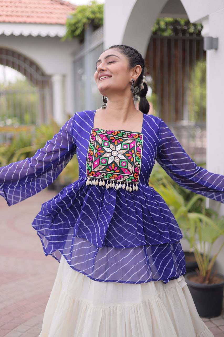 Cotton Lehenga Set with Laheriya Print Top