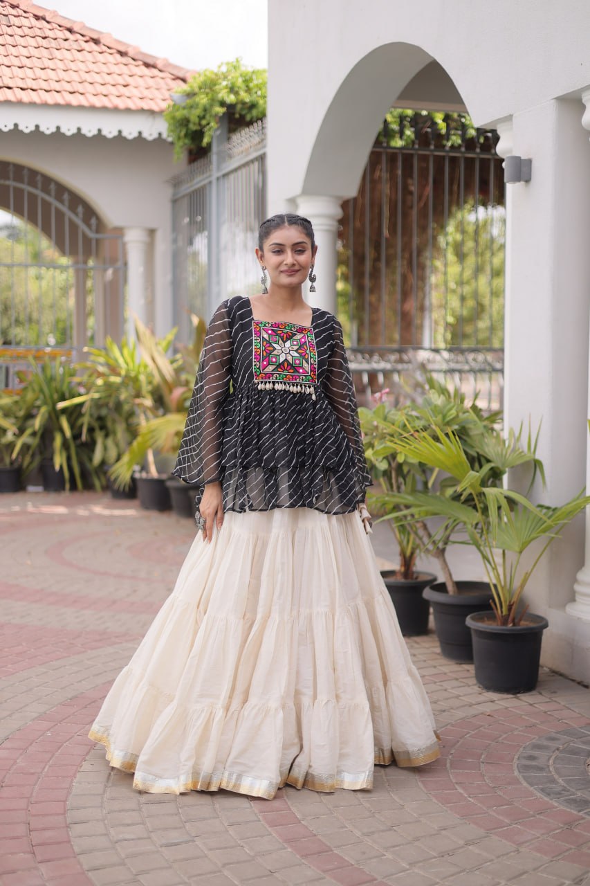 Cotton Lehenga Set with Laheriya Print Top