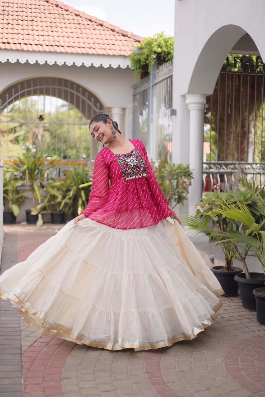 Cotton Lehenga Set with Laheriya Print Top