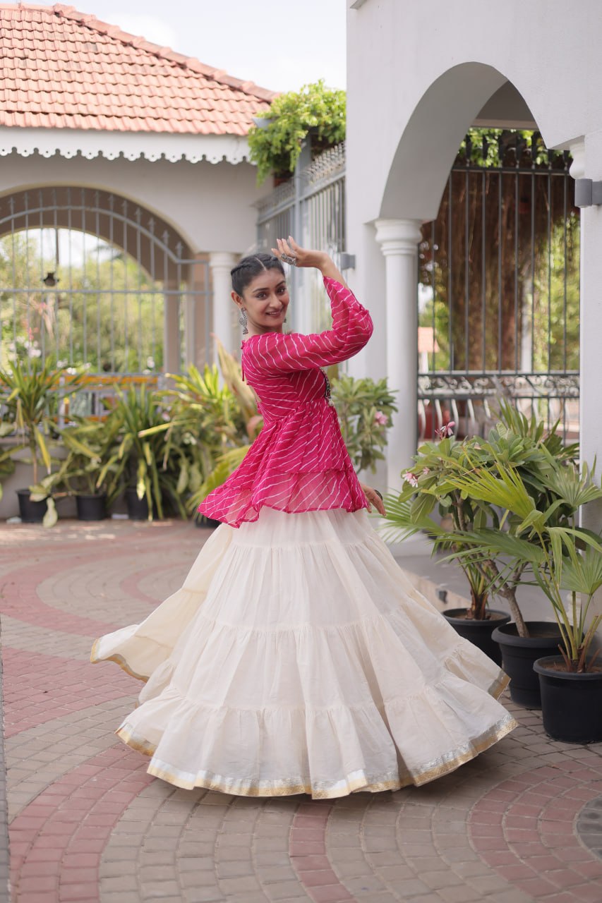 Cotton Lehenga Set with Laheriya Print Top