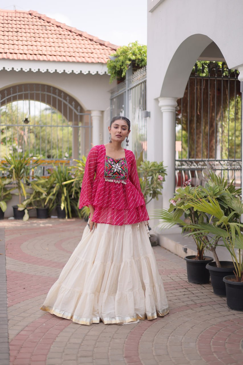 Cotton Lehenga Set with Laheriya Print Top