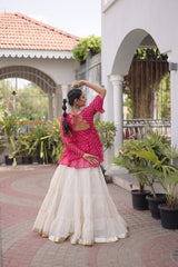 Cotton Lehenga Set with Laheriya Print Top