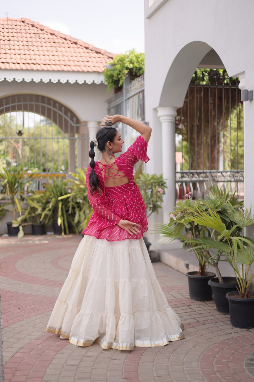 Cotton Lehenga Set with Laheriya Print Top