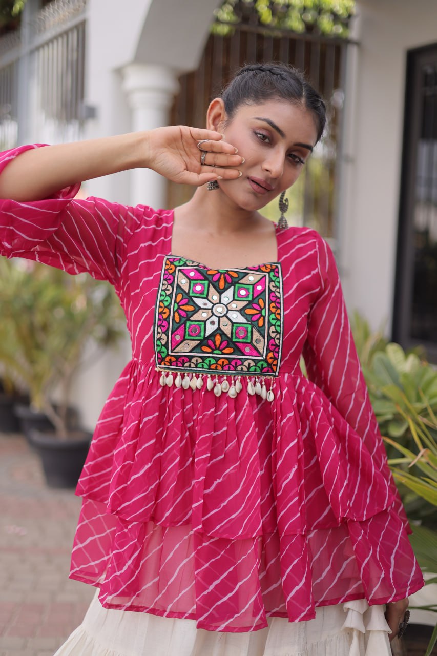 Cotton Lehenga Set with Laheriya Print Top