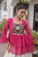 Cotton Lehenga Set with Laheriya Print Top