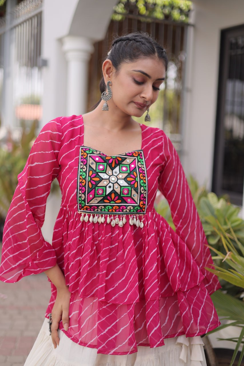 Cotton Lehenga Set with Laheriya Print Top