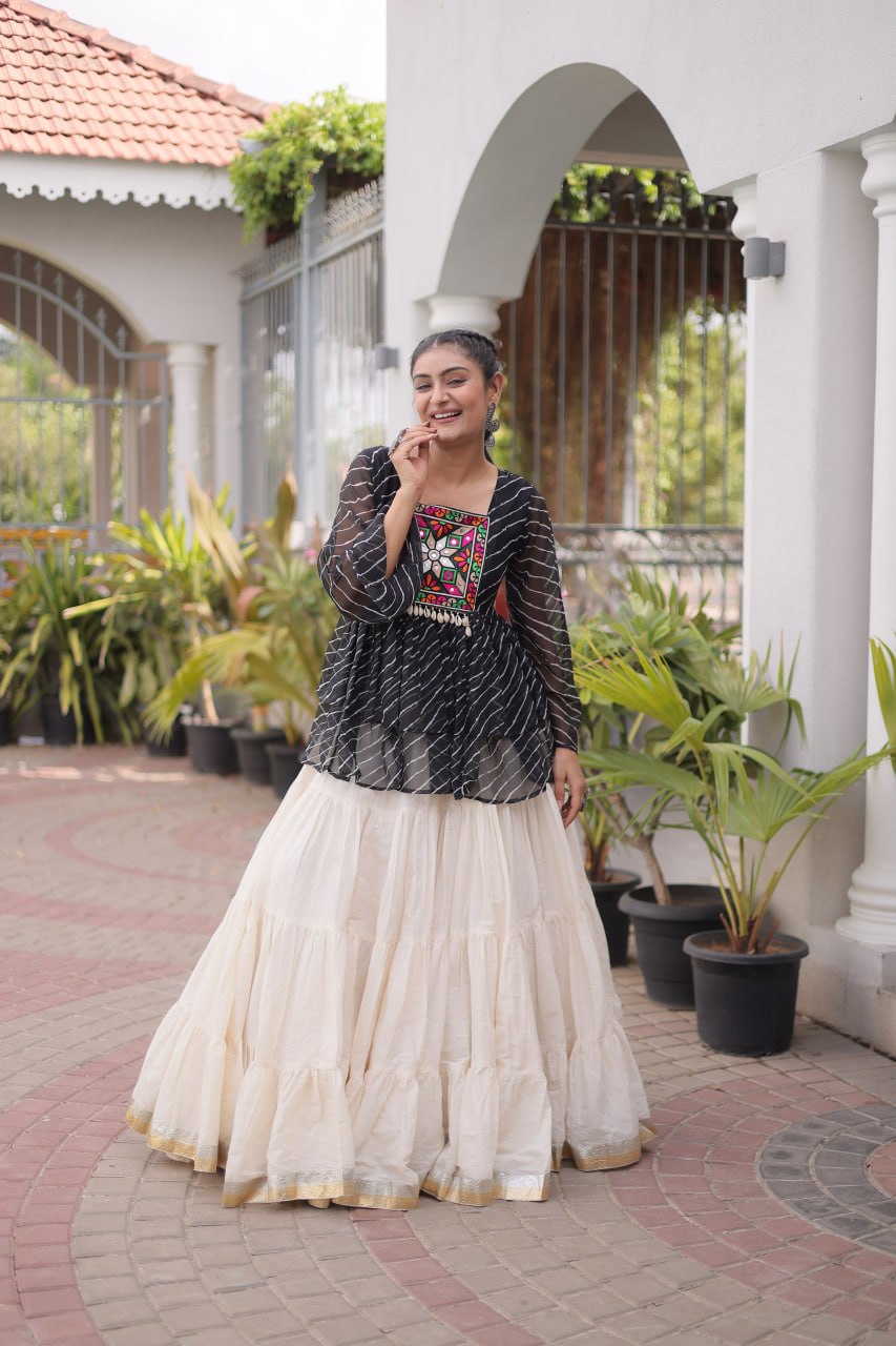 Cotton Lehenga Set with Laheriya Print Top