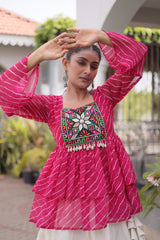 Cotton Lehenga Set with Laheriya Print Top