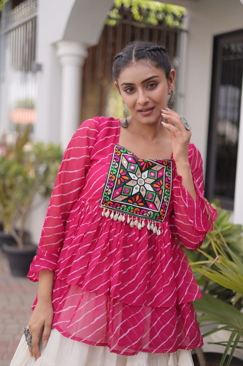 Cotton Lehenga Set with Laheriya Print Top