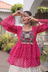 Cotton Lehenga Set with Laheriya Print Top