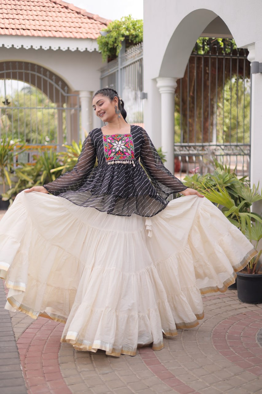 Cotton Lehenga Set with Laheriya Print Top