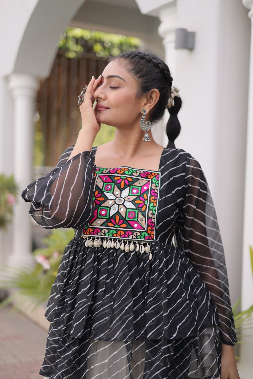 Cotton Lehenga Set with Laheriya Print Top