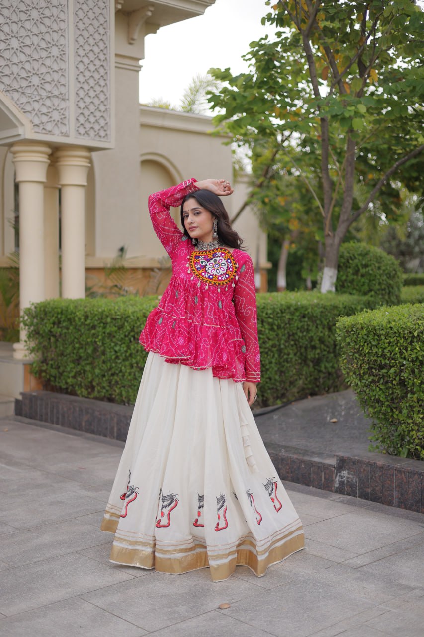 Cotton Lehenga with Bandhani Top