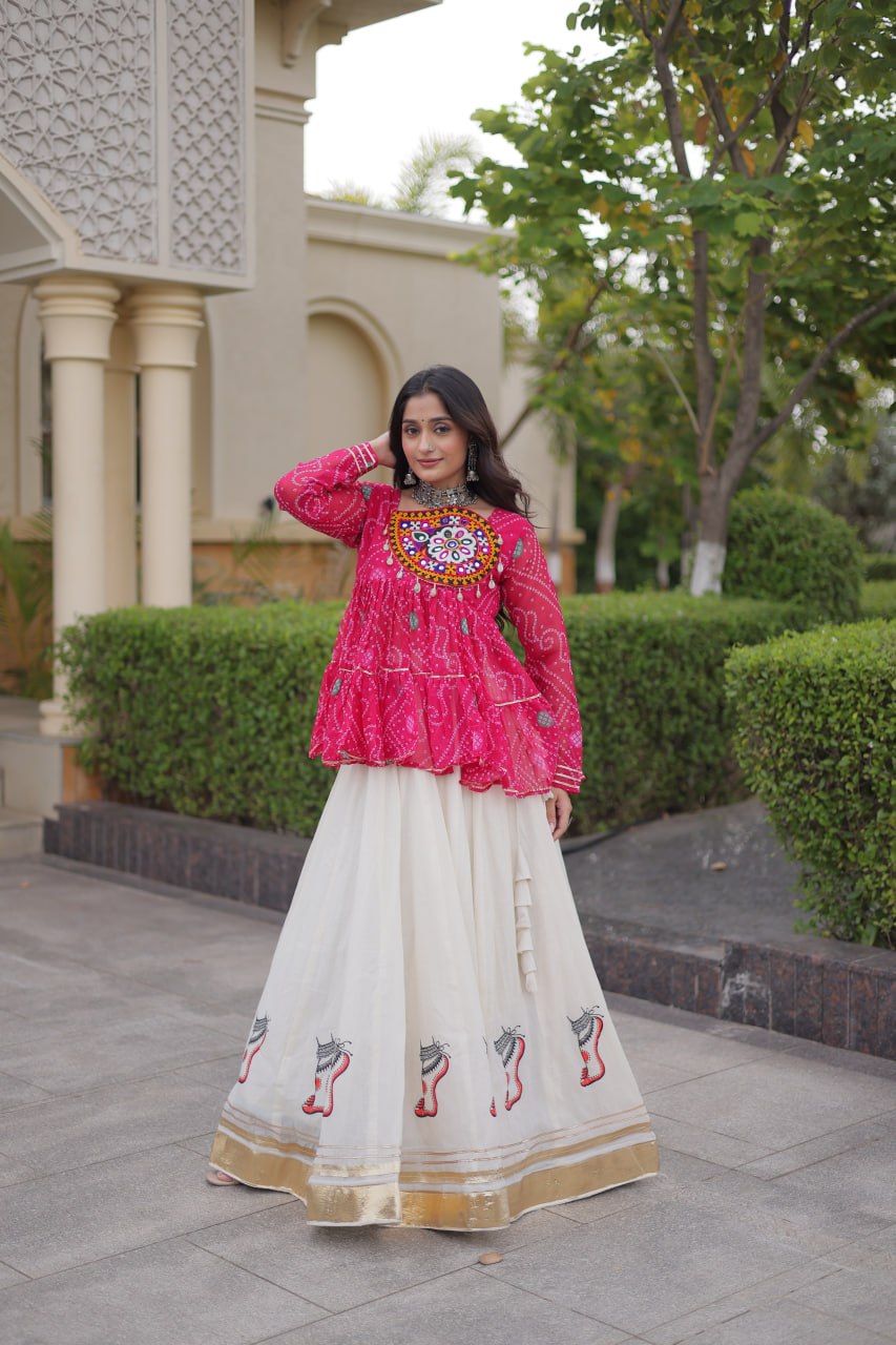 Cotton Lehenga with Bandhani Top