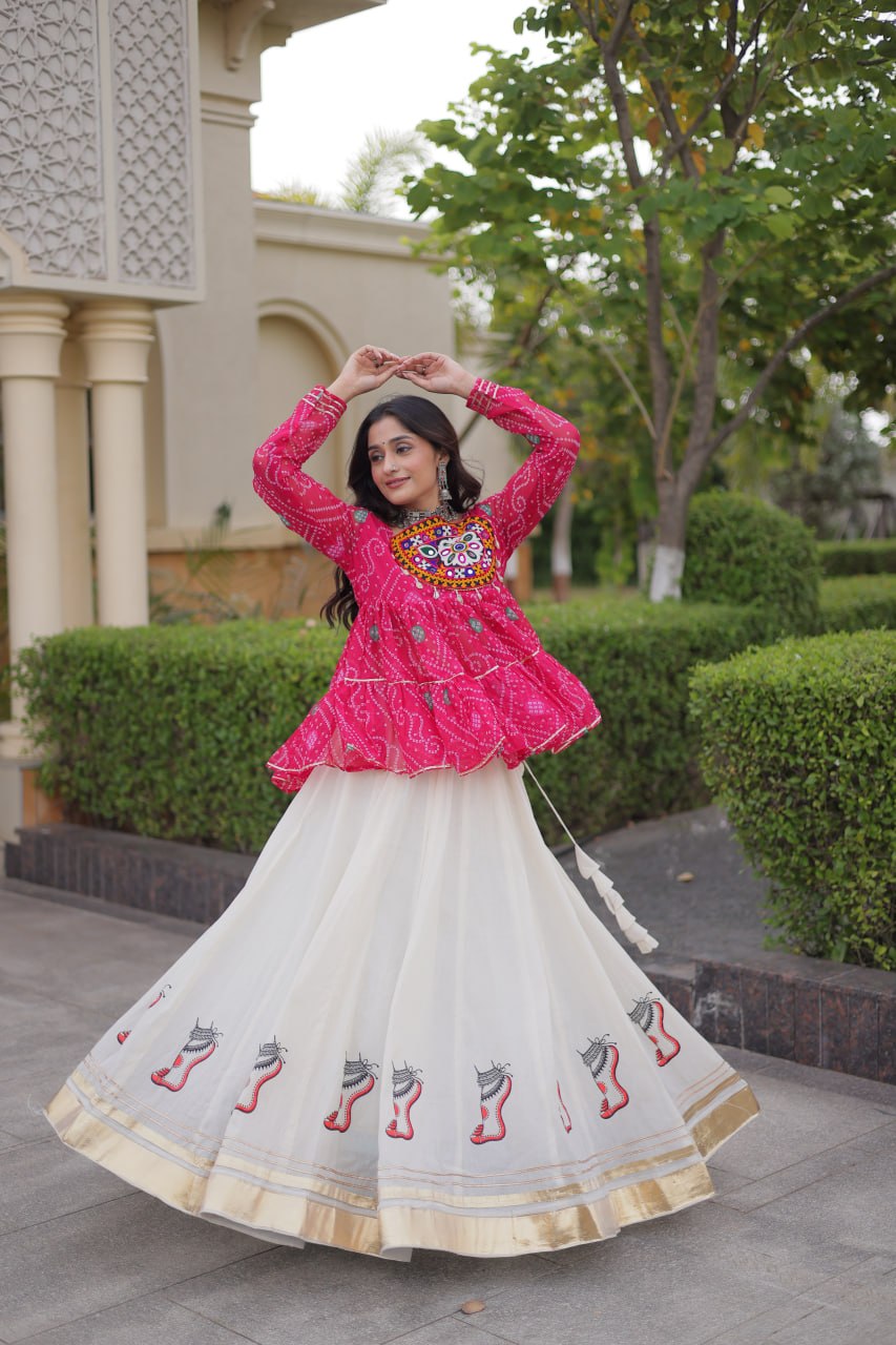 Cotton Lehenga with Bandhani Top