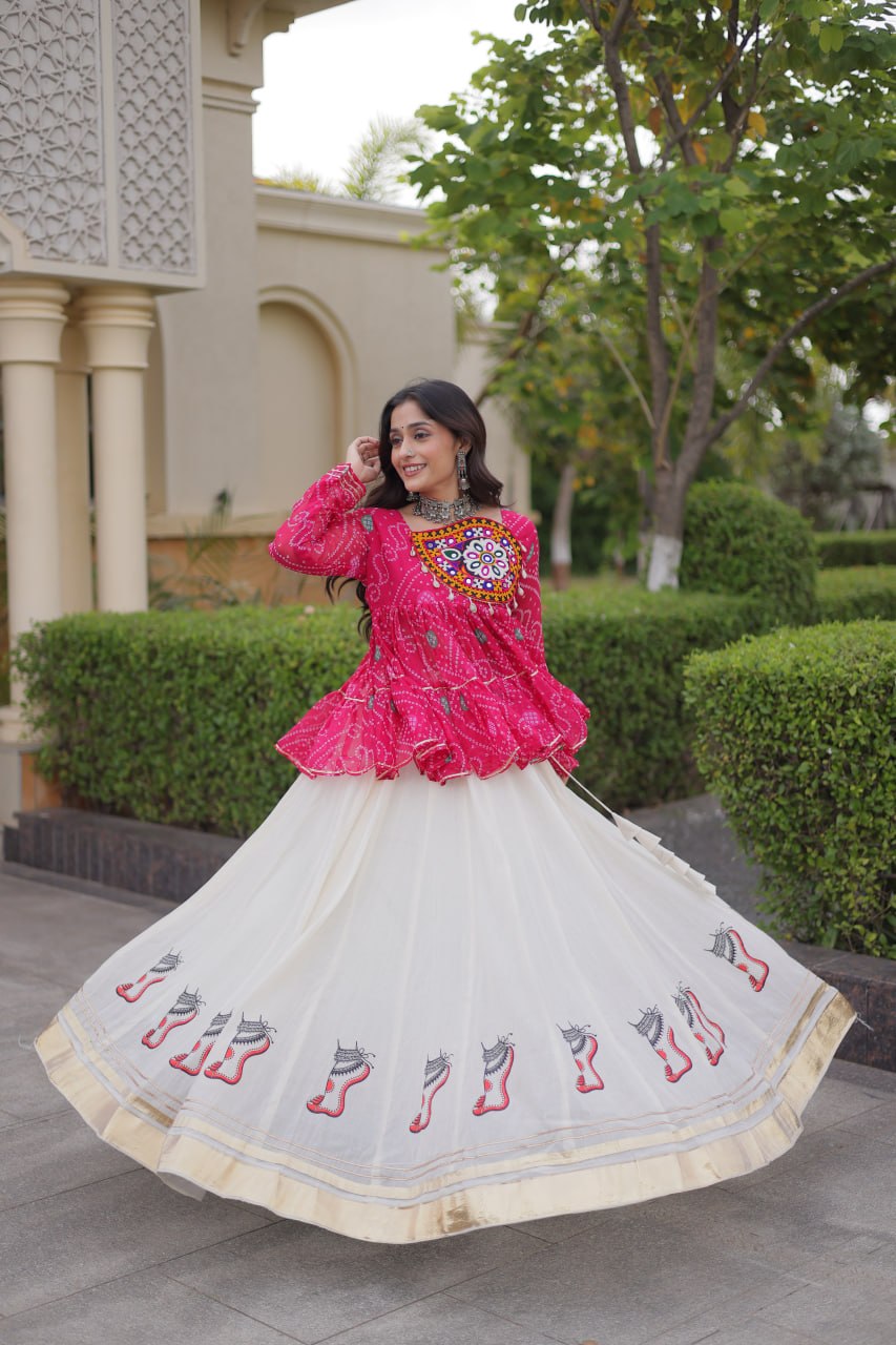Cotton Lehenga with Bandhani Top