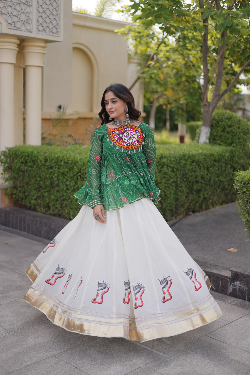 Cotton Lehenga with Bandhani Top