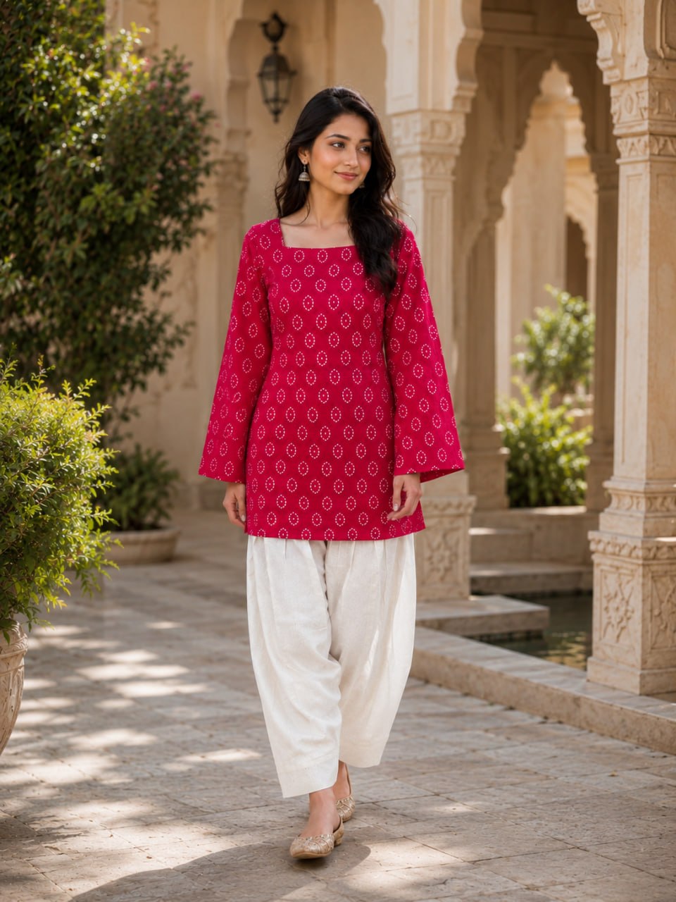 Cotton Print Top with Farsi Pant Set