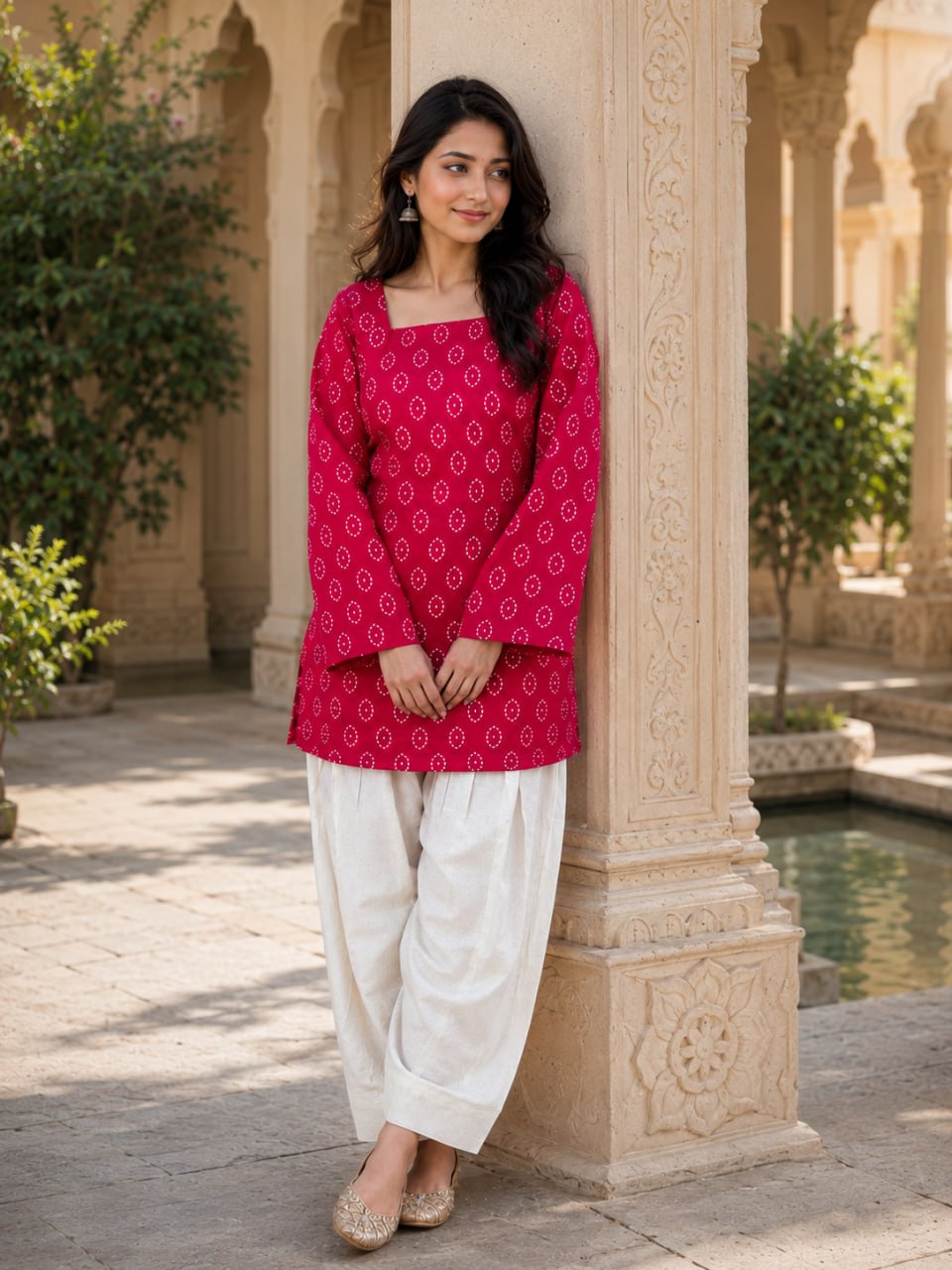 Cotton Print Top with Farsi Pant Set