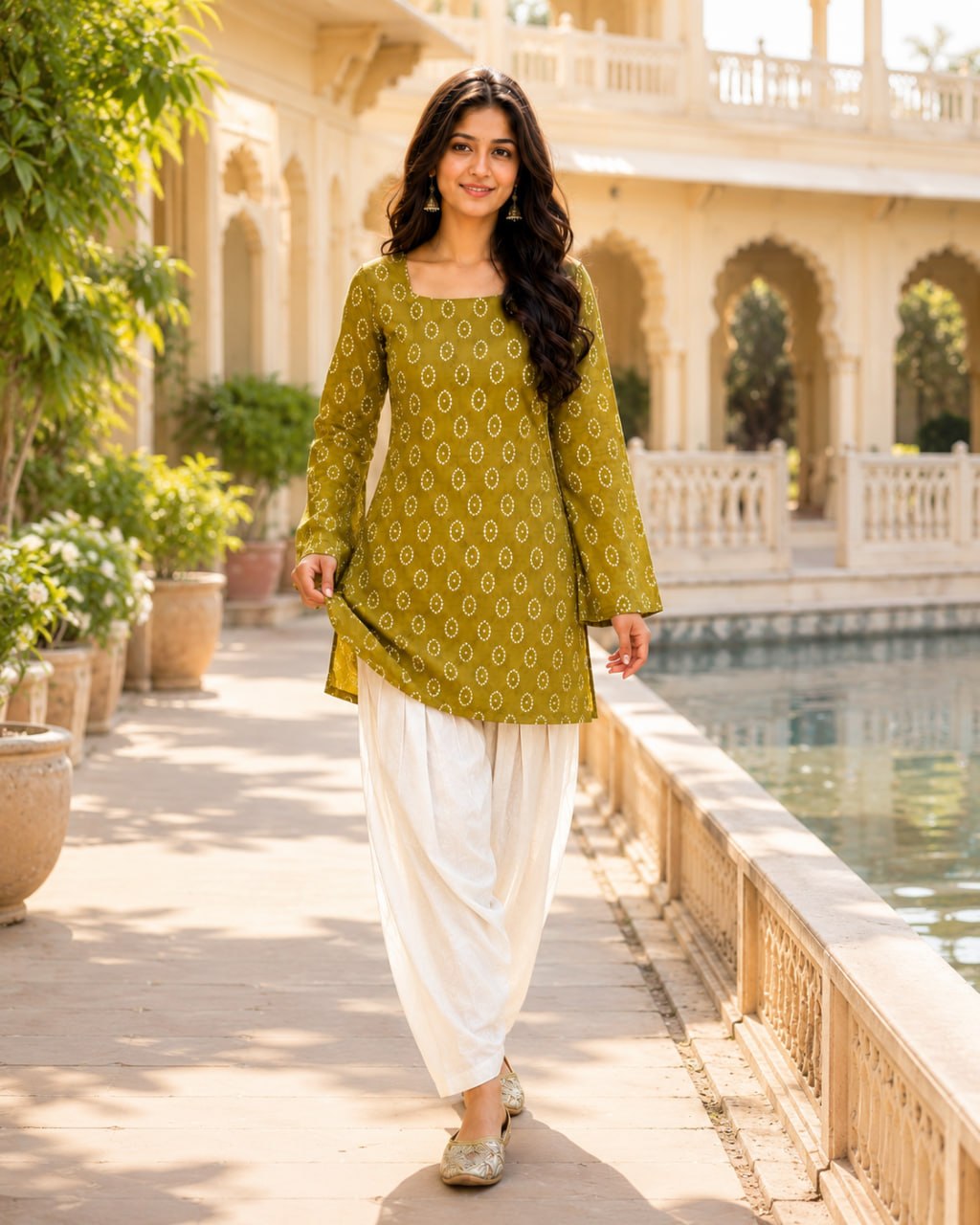 Cotton Print Top with Farsi Pant Set