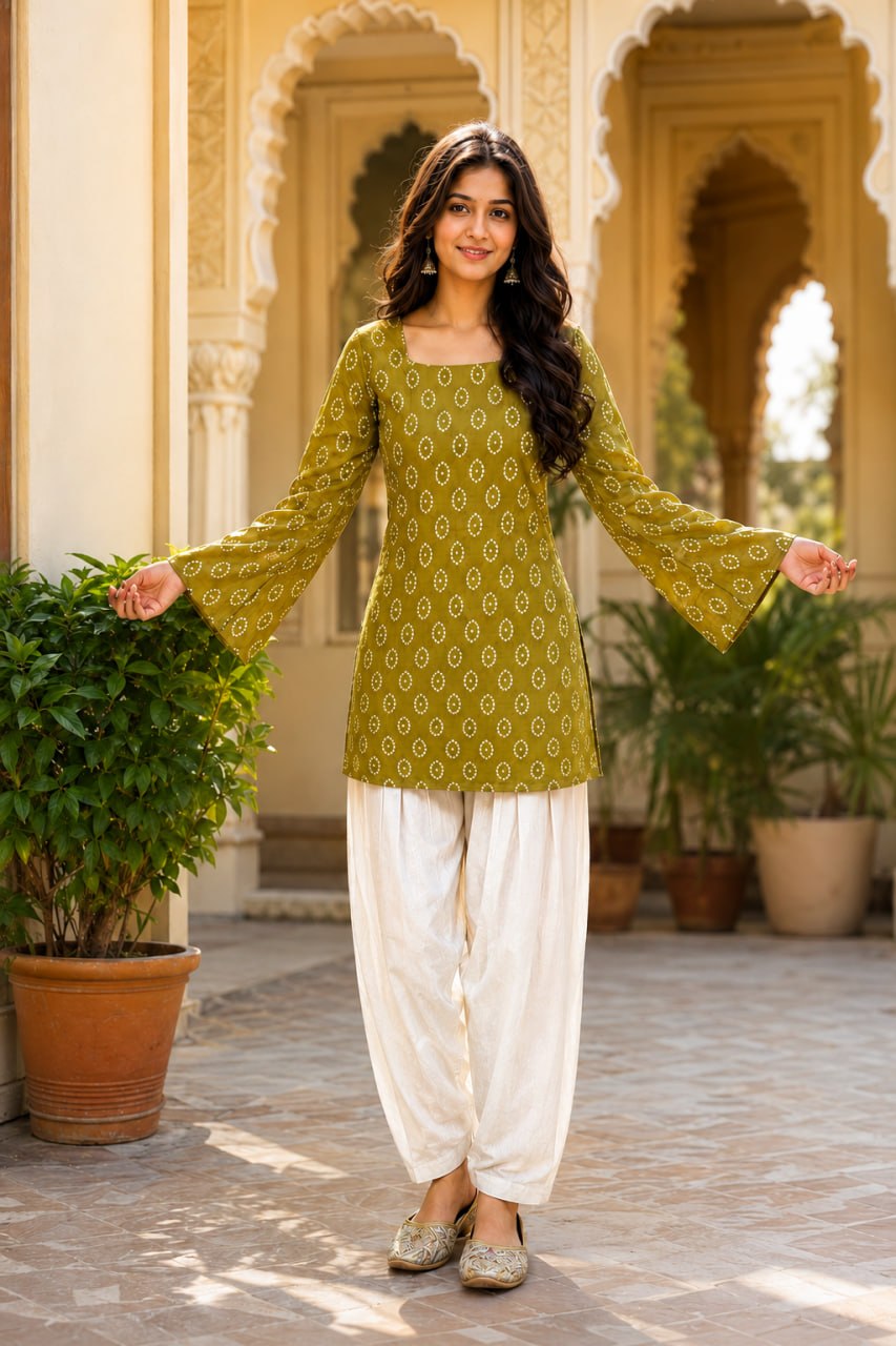 Cotton Print Top with Farsi Pant Set