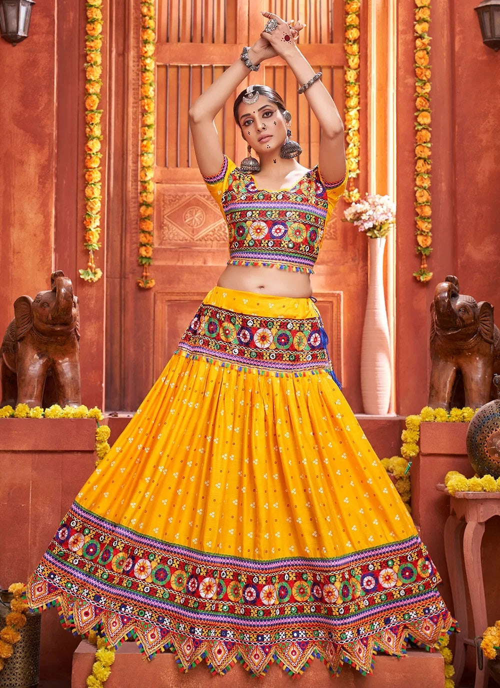 Cotton silk mirror and bandhej work navratri chaniya choli